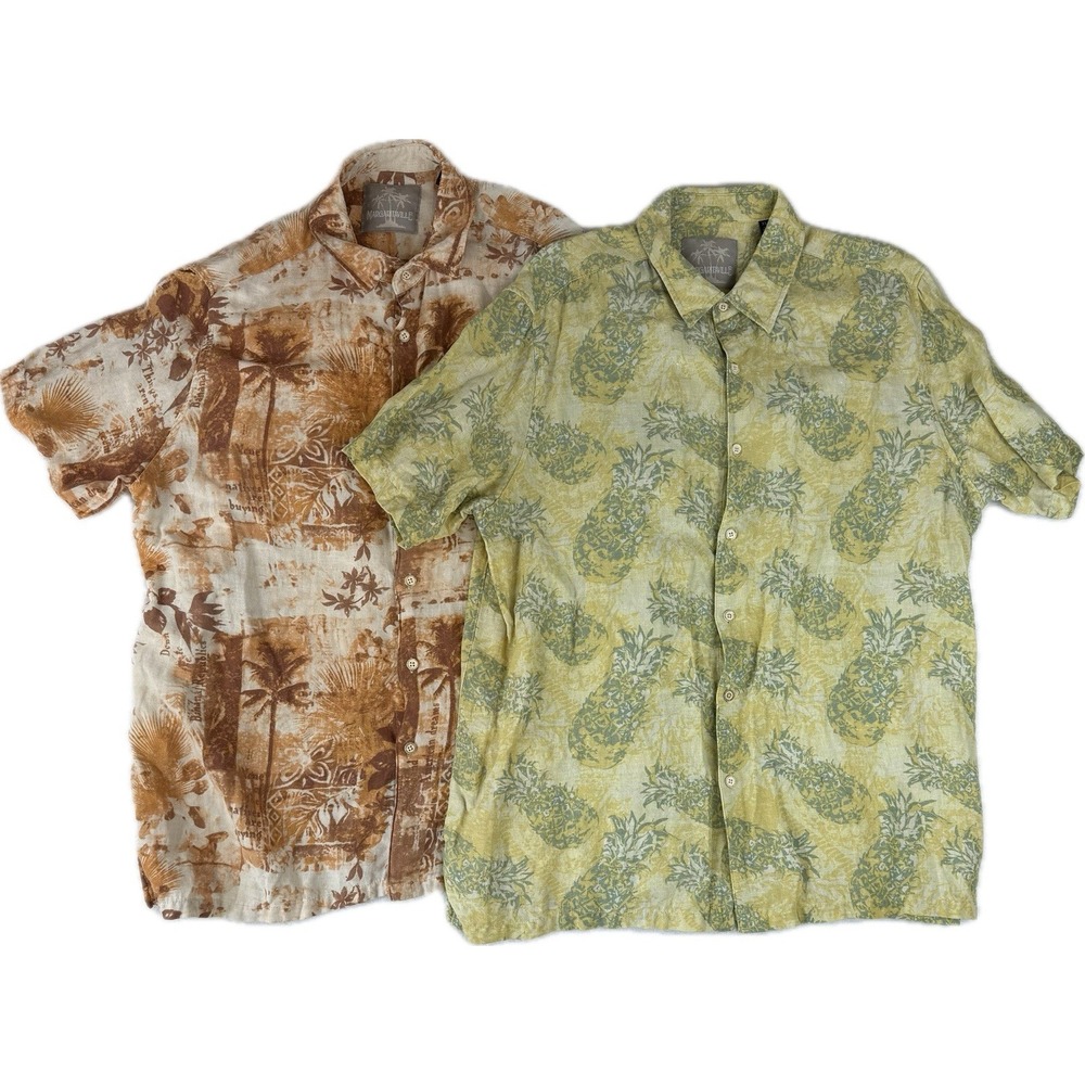 Margaritaville Button Shirt Lot Mens XL Silk Linen Blend Tropical Pineapple